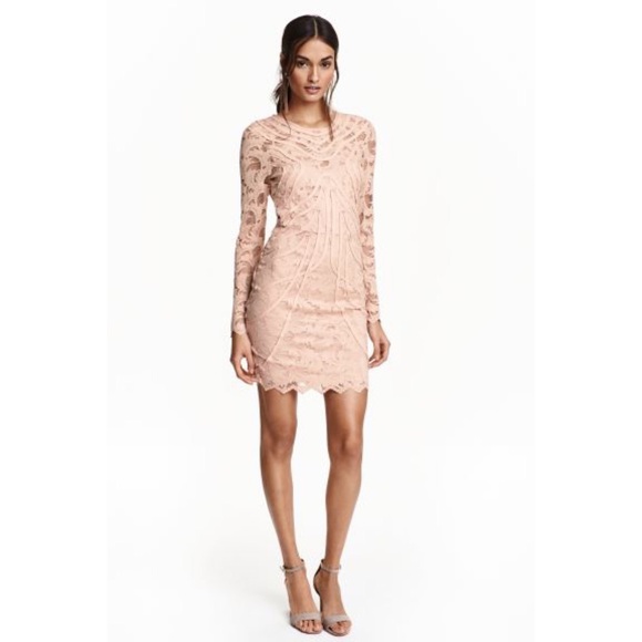 h&m beige lace dress H&M Lace Frilly Sleeve Mini Beige Dress main image 0